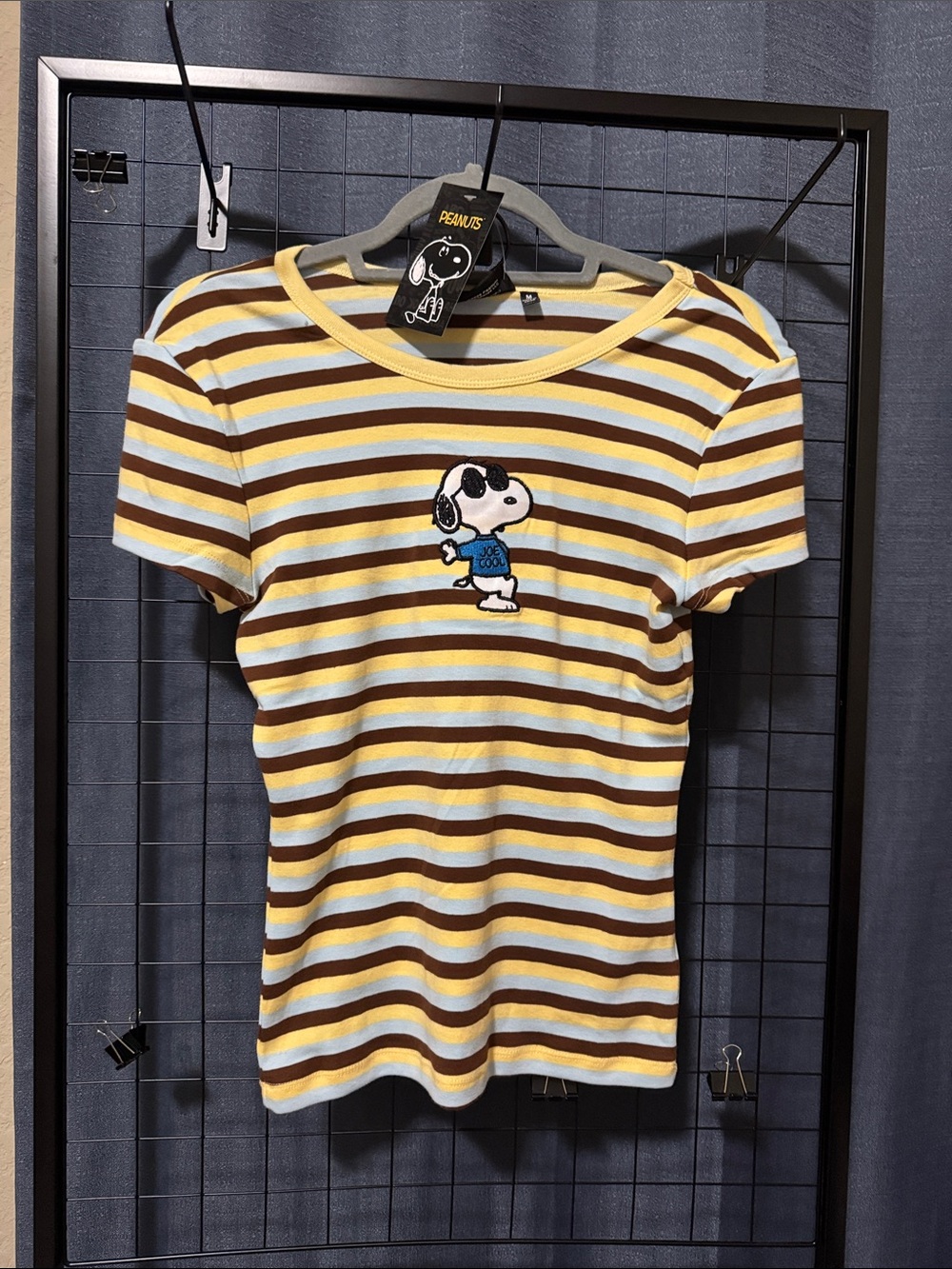 NWT Peanuts Striped Snoopy Tee - Yellow, Brown & White SZ MED